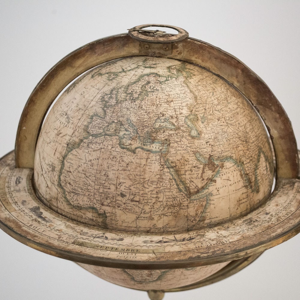 1820/30 French antique terrestrial globe 12" engraving Lapie geographer - 6