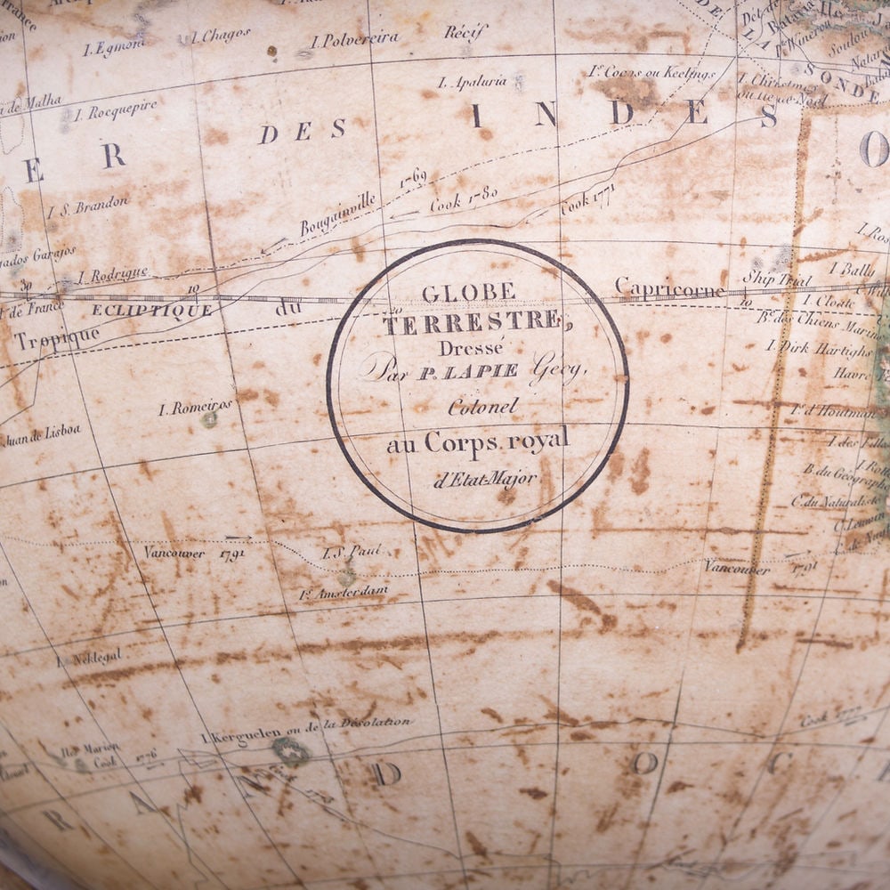 1820/30 French antique terrestrial globe 12" engraving Lapie geographer - 7