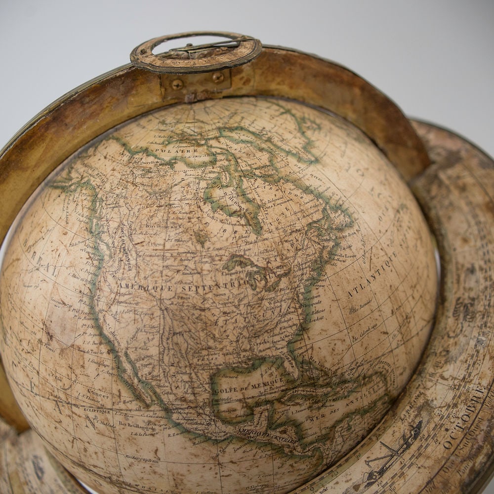 1820/30 French antique terrestrial globe 12" engraving Lapie geographer - 8