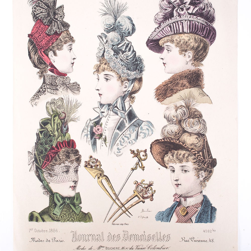 Poster 19th french lithogravure of fashion advertisement 1865 early magazine - 3