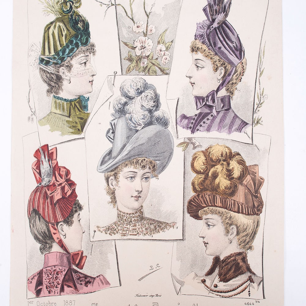 Poster 19th french lithogravure of fashion advertisement 1865 early magazine - 5