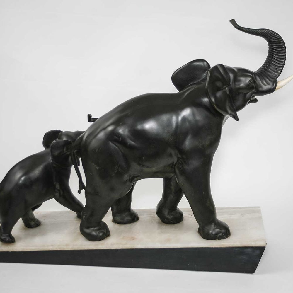 LARGE FRENCH ART DECO ELEPHANTS SCULPTURE IRENEE ROCHARD - 3
