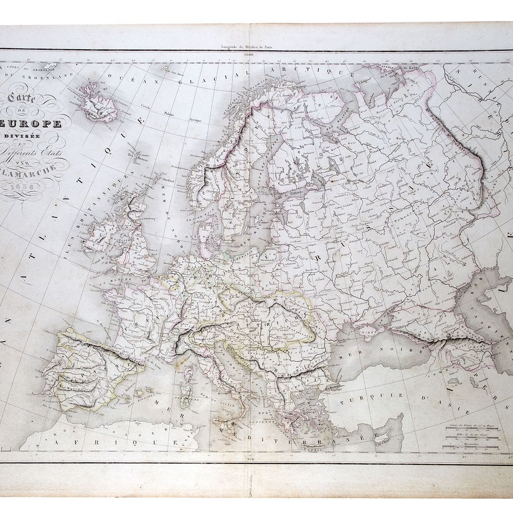 Antique engraving Felix Delamarche French map of Europe 1838 (1 of 3)