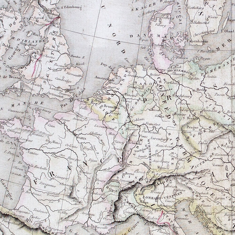 Antique engraving Felix Delamarche French map of Europe 1838 - 2