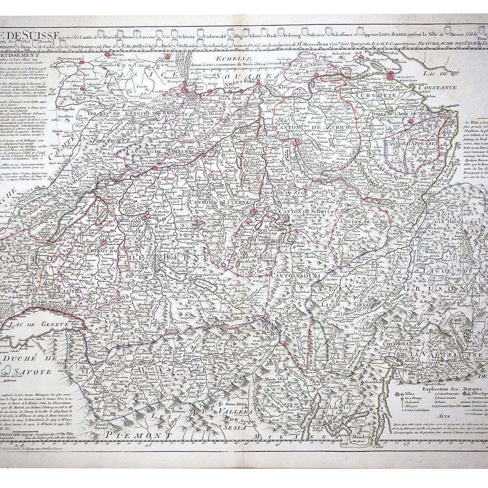 De L'Isle Philippe Buache Engraved cooper map of Switzerland 1769 (1 of 2)