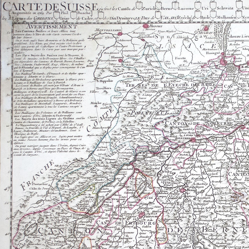 De L'Isle Philippe Buache Engraved cooper map of Switzerland 1769 - 2