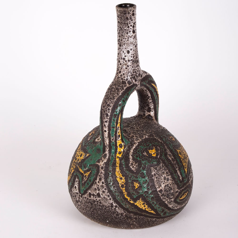 Mid-Century French Pottery ACCOLAY Ceramic stirrups vase - 4