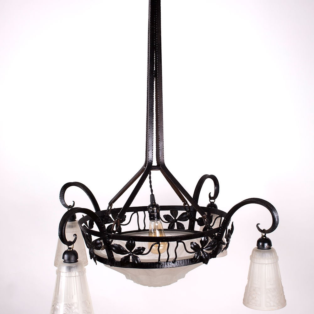FRENCH Art-Deco Chandelier Degue David Guéron 4 lights - 2