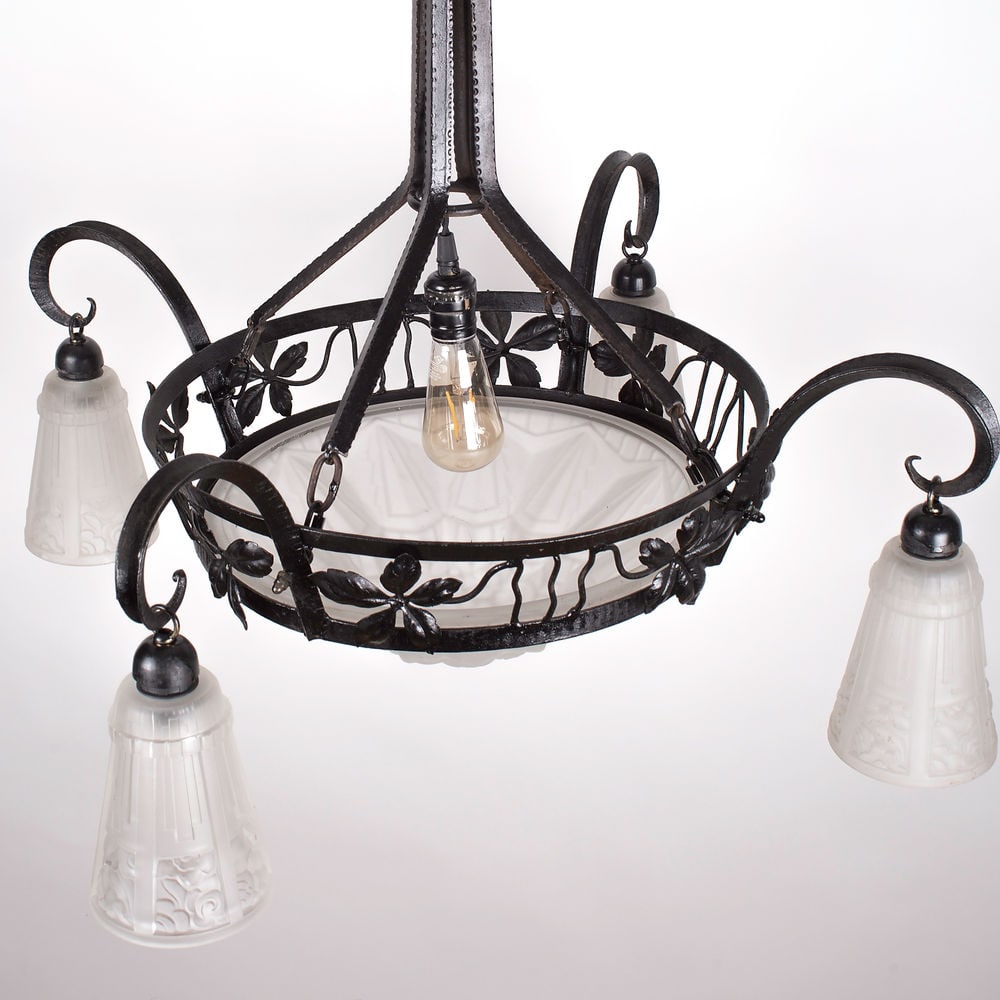 FRENCH Art-Deco Chandelier Degue David Guéron 4 lights - 3