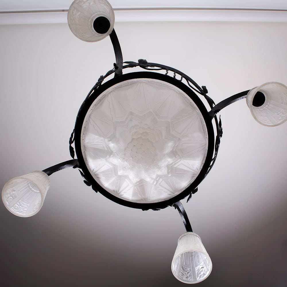 FRENCH Art-Deco Chandelier Degue David Guéron 4 lights - 4