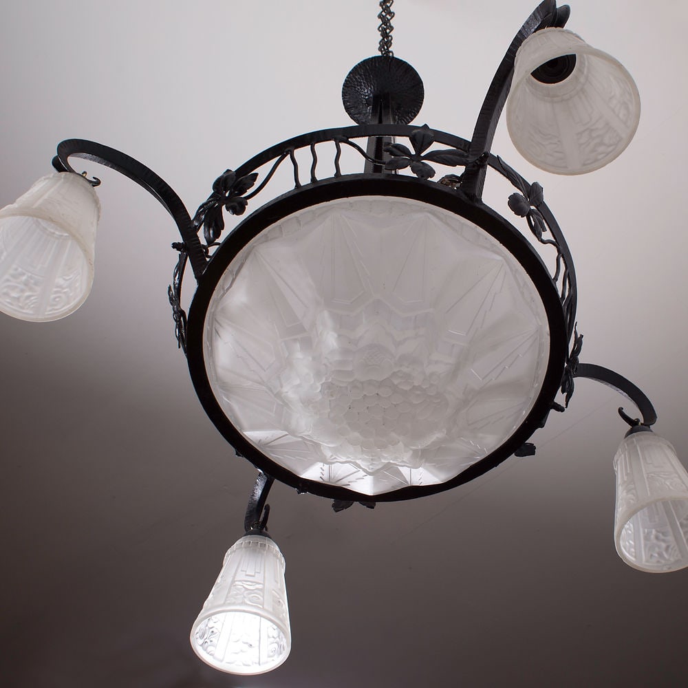 FRENCH Art-Deco Chandelier Degue David Guéron 4 lights - 6