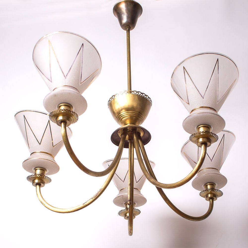 FRENCH modernist CHANDELIER LUNEL ARLUS 1960 Glass globe (1 of 6)
