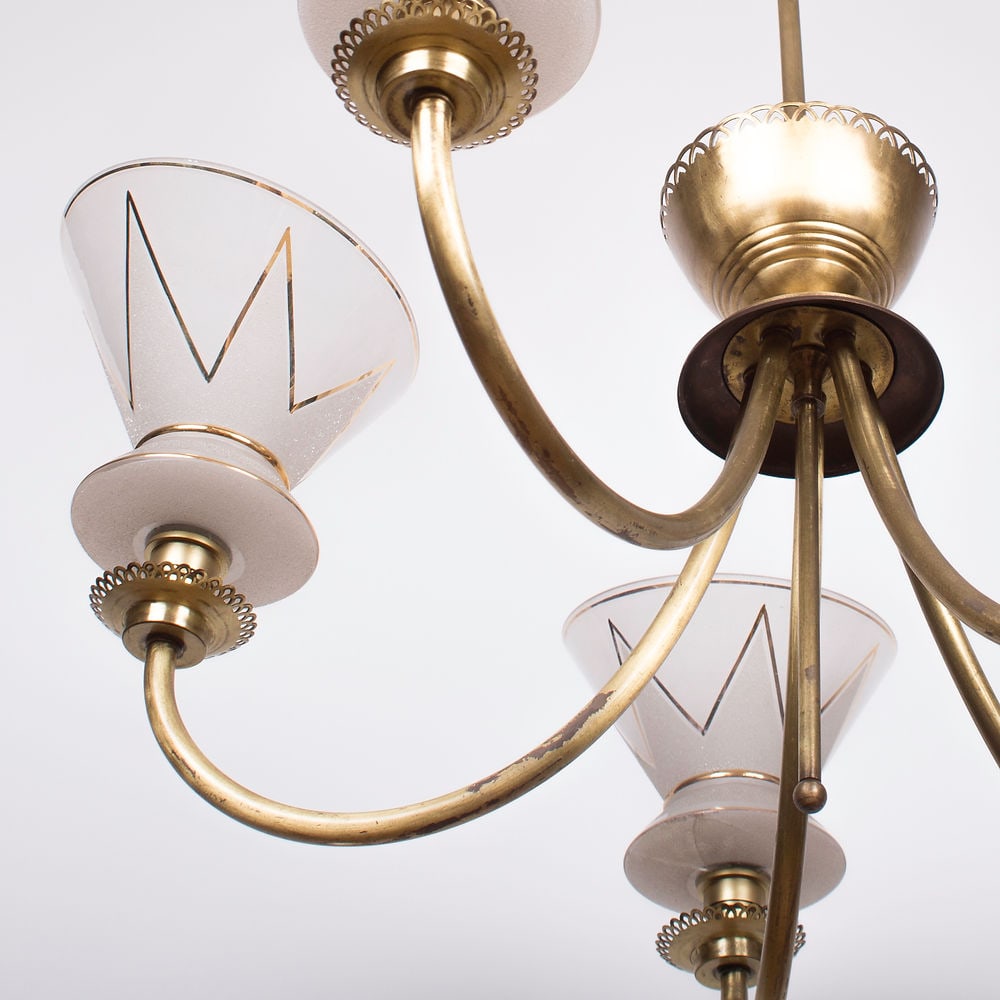 FRENCH modernist CHANDELIER LUNEL ARLUS 1960 Glass globe - 2