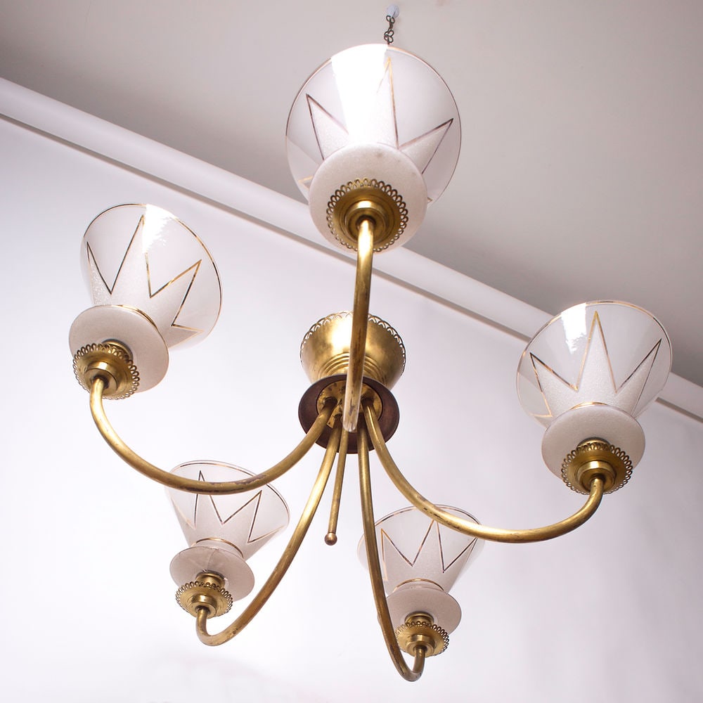 FRENCH modernist CHANDELIER LUNEL ARLUS 1960 Glass globe - 3