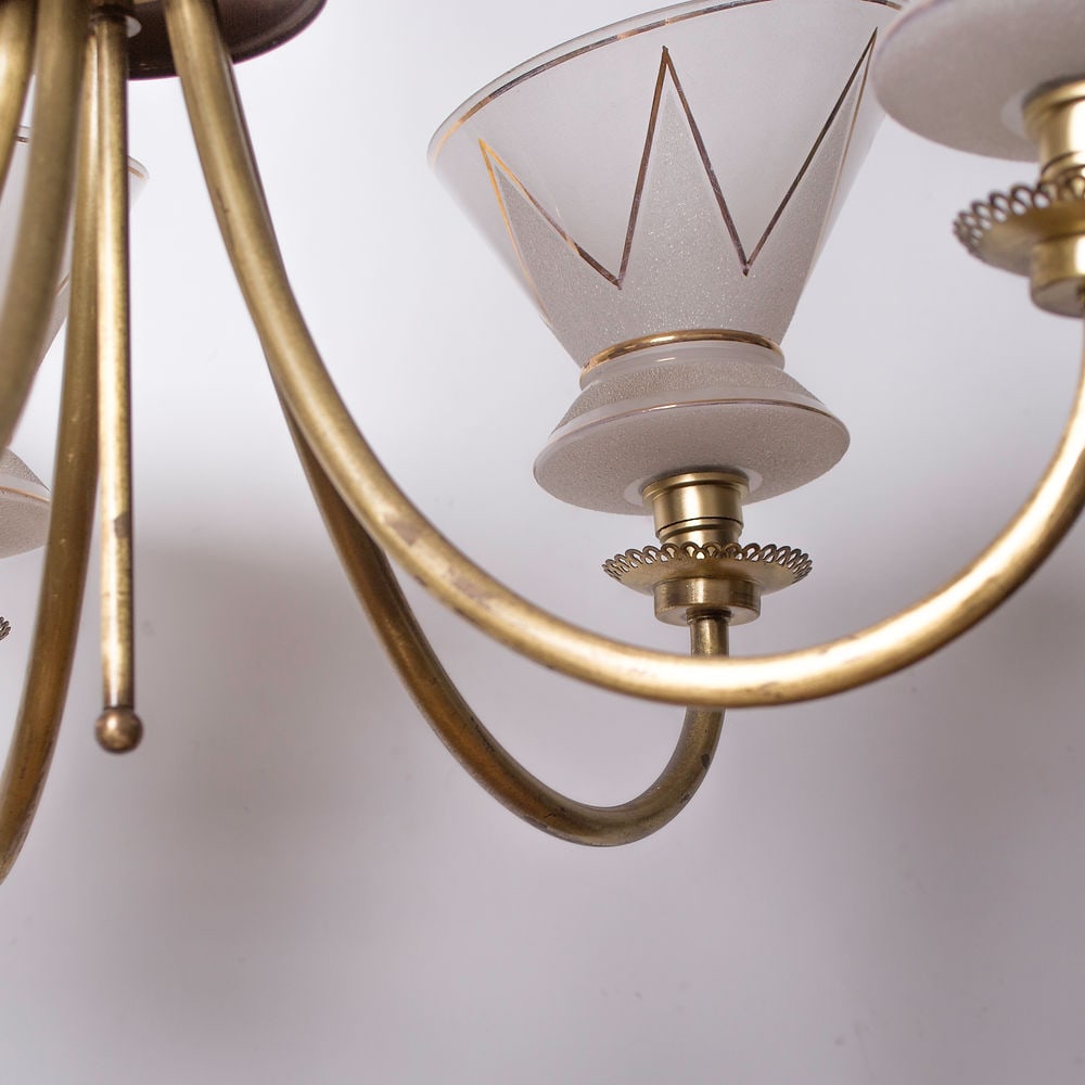 FRENCH modernist CHANDELIER LUNEL ARLUS 1960 Glass globe - 4