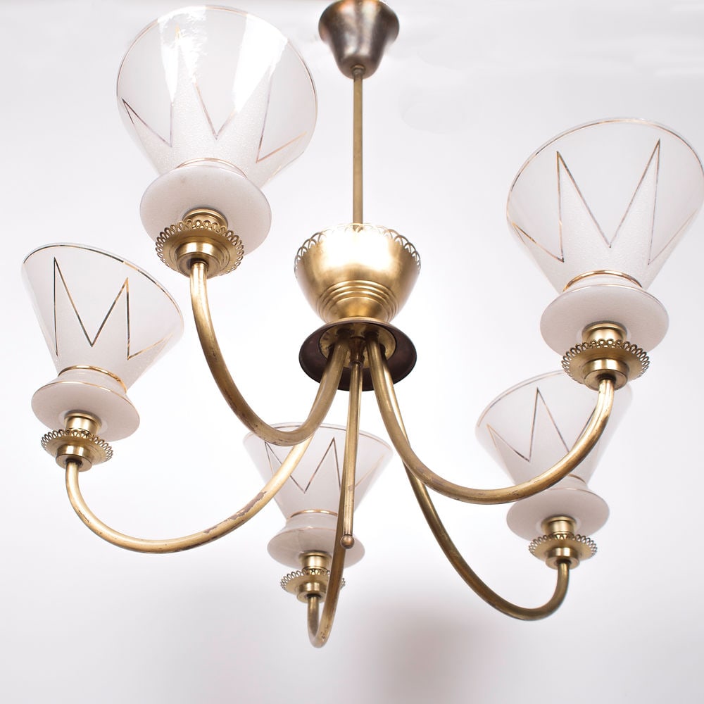 FRENCH modernist CHANDELIER LUNEL ARLUS 1960 Glass globe - 5