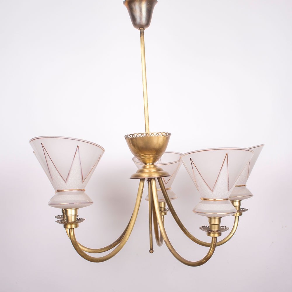 FRENCH modernist CHANDELIER LUNEL ARLUS 1960 Glass globe - 6