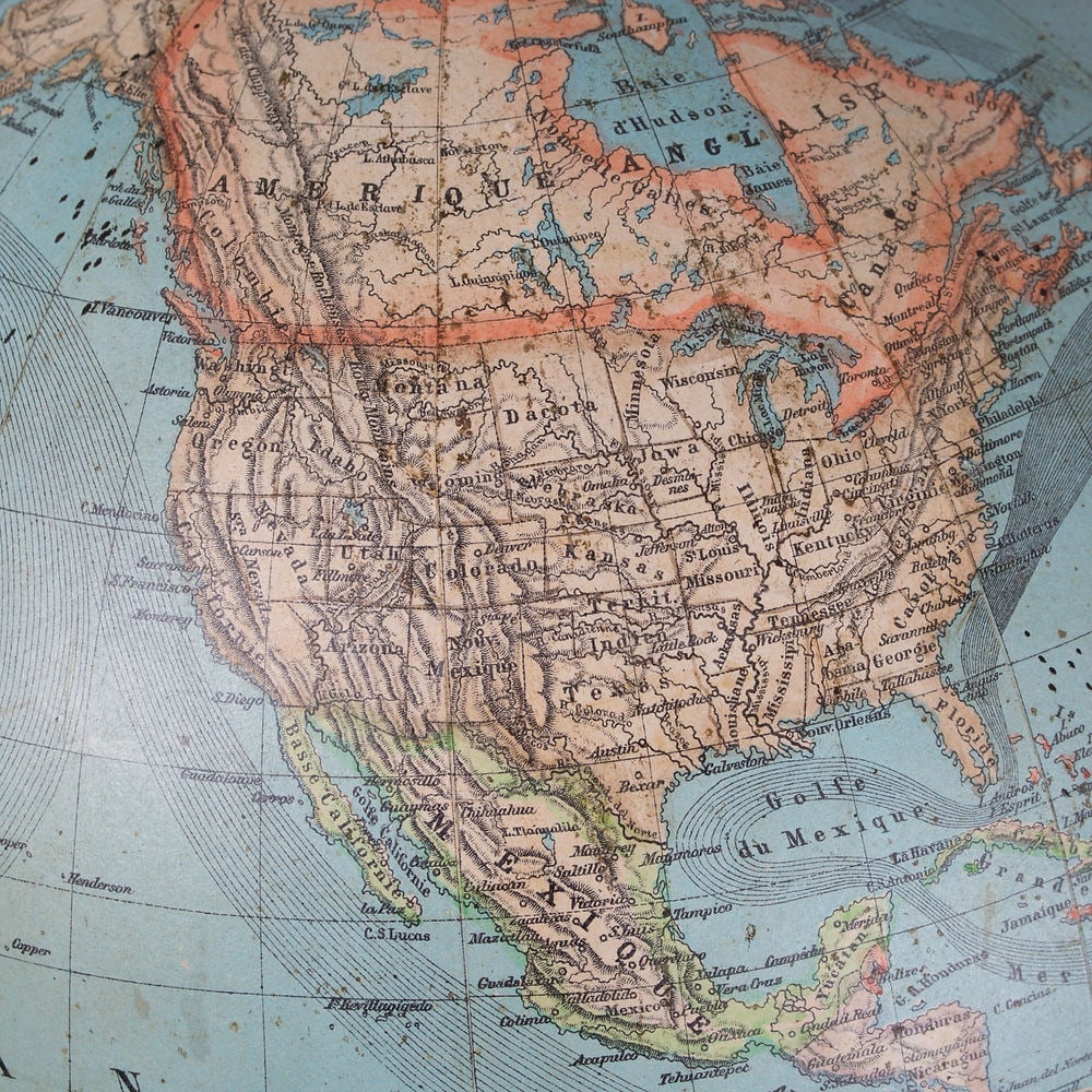 1870's 13" Vivien de Saint Martin FRENCH ANTIQUE TERRESTRIAL GLOBE MAPPEMONDE - 4