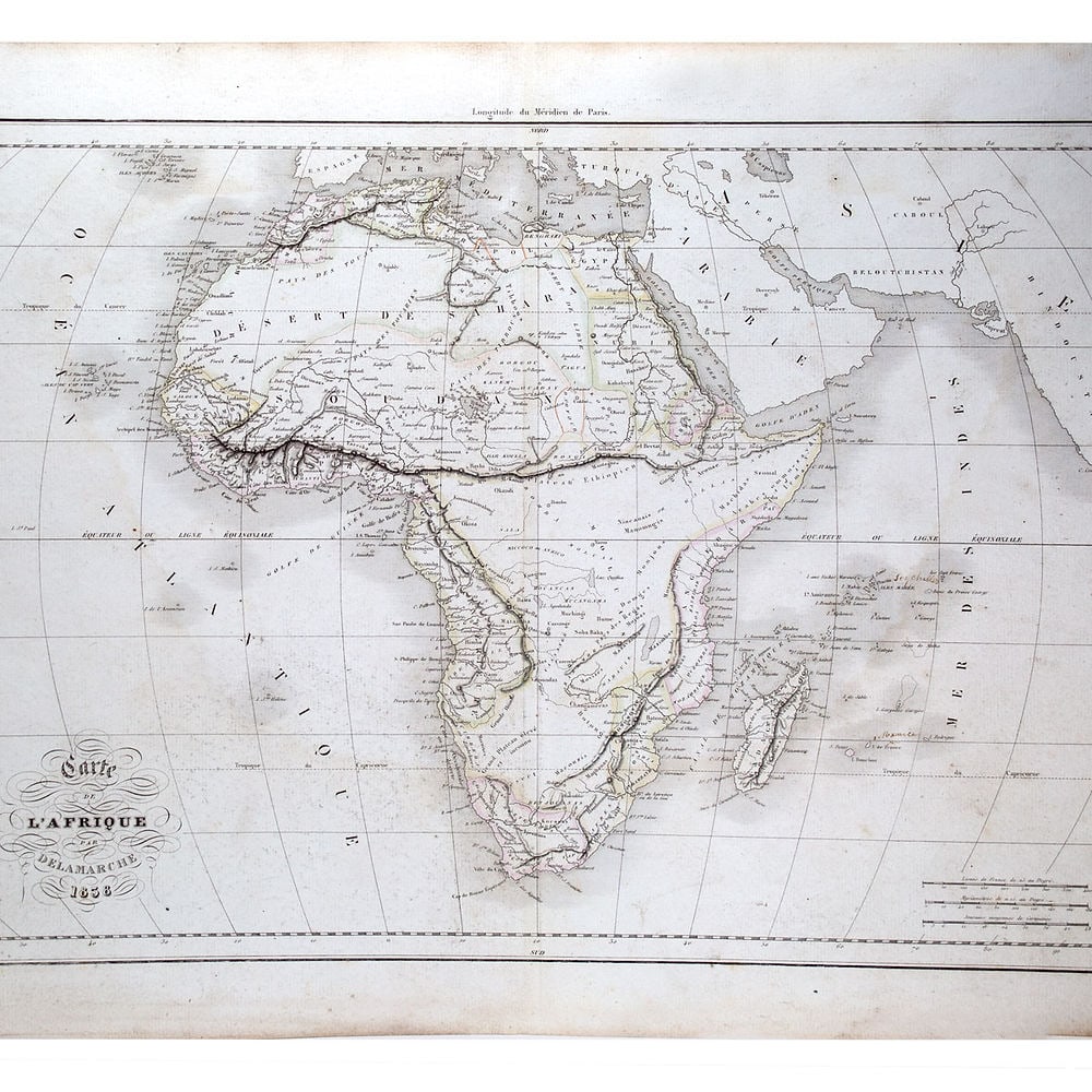 Antique French Engraving Felix Delamarche map of Africa 1838: Charles-Francois Delamarche (1740-1817), the founder of the family firm was one of the most important French geographers and mapmakers of the second half of the eighteenth century. Successor to Nicola