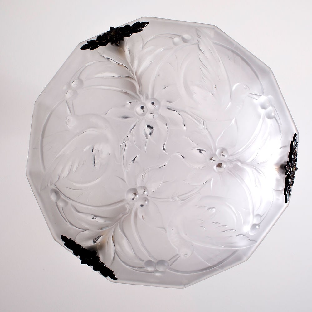 FRENCH ART DECO CHANDELIER GLASS MULLER birds motive - 2
