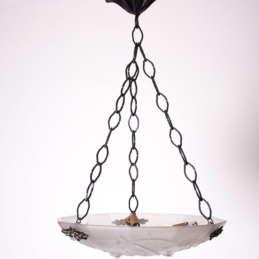 FRENCH ART DECO CHANDELIER GLASS MULLER birds motive - 3