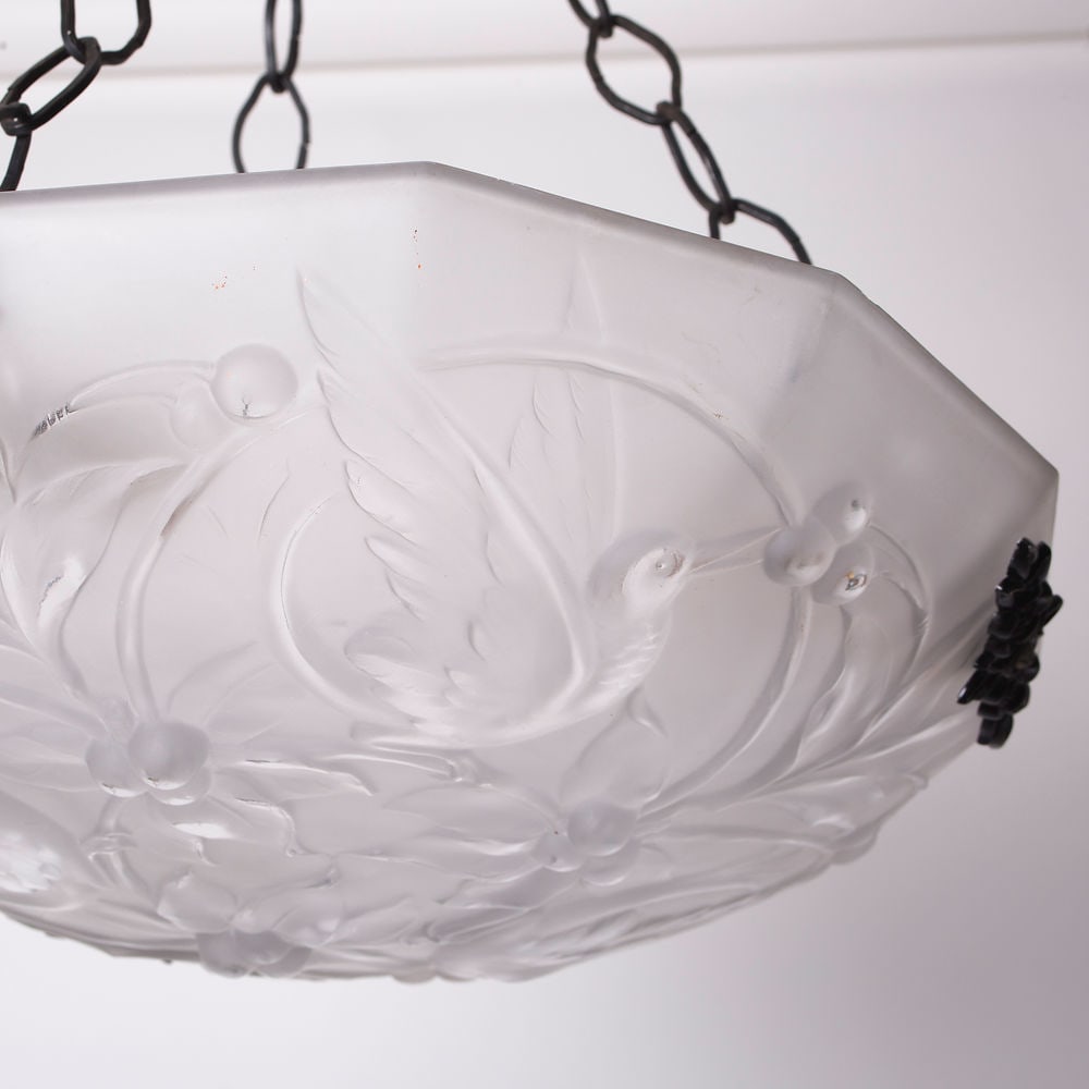 FRENCH ART DECO CHANDELIER GLASS MULLER birds motive - 4