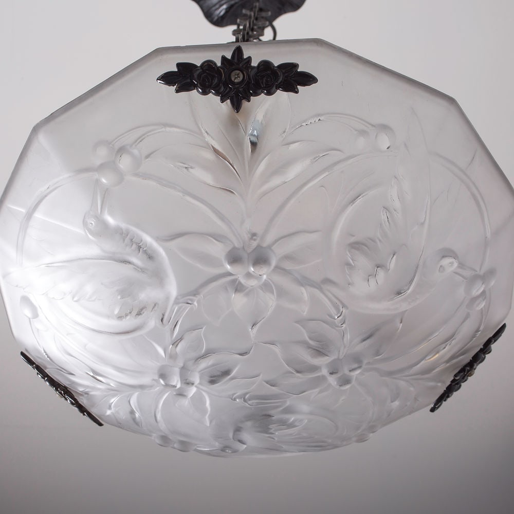 FRENCH ART DECO CHANDELIER GLASS MULLER birds motive - 5