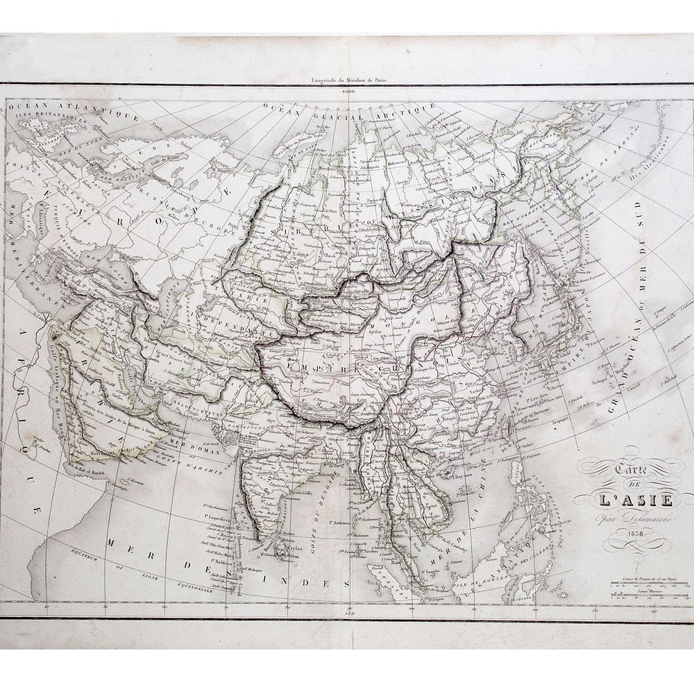 Antique French engraving Felix Delamarche Vaugondy Asia map 1838 (1 of 3)