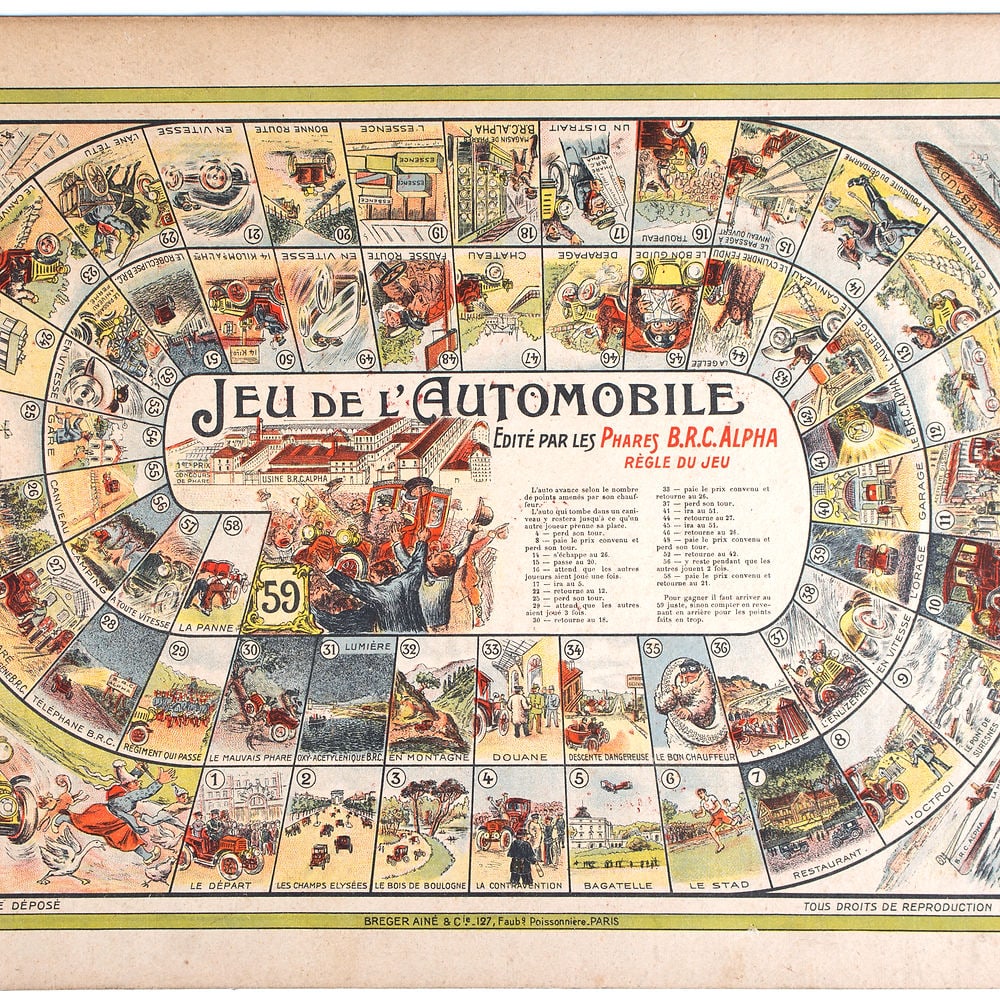 French Jeu de L'oie/ Goose game 1900 early car advertisement (1 of 4)