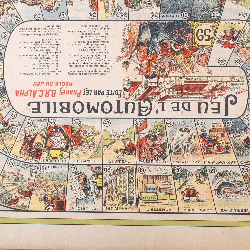 French Jeu de L'oie/ Goose game 1900 early car advertisement - 2