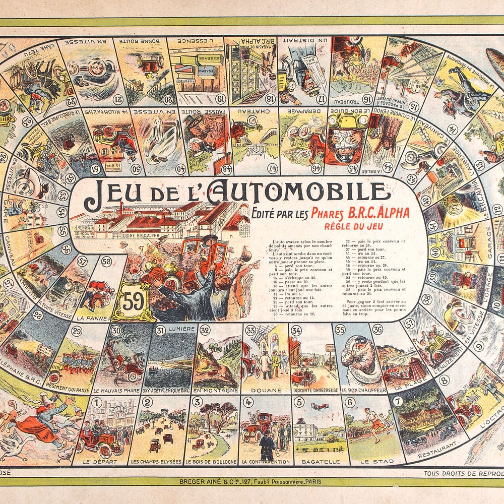 French Jeu de L'oie/ Goose game 1900 early car advertisement - 3