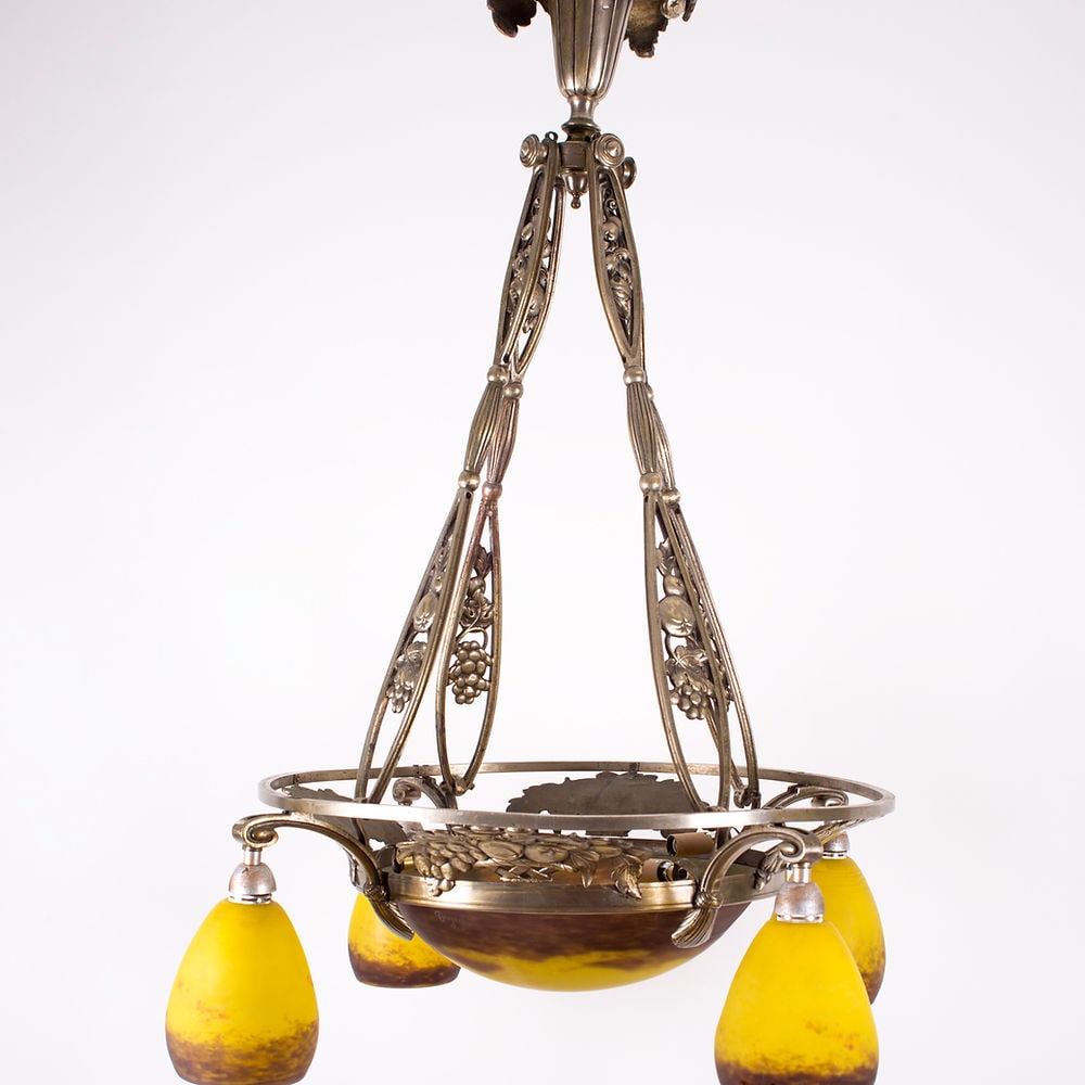FRENCH Art-Deco Chandelier 4 lights Degue David Guéron brass frame - 3