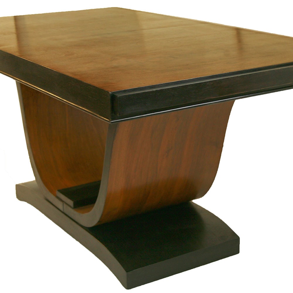 FRENCH ART DECO Dining room table U SWAN BASE Walnut: Made in France in the 1920's or 1930's this dining room table is built with French walnut ,the base is Ebonized Maple ( meaning stained wood so you can still see the grain) .The style is pure French A
