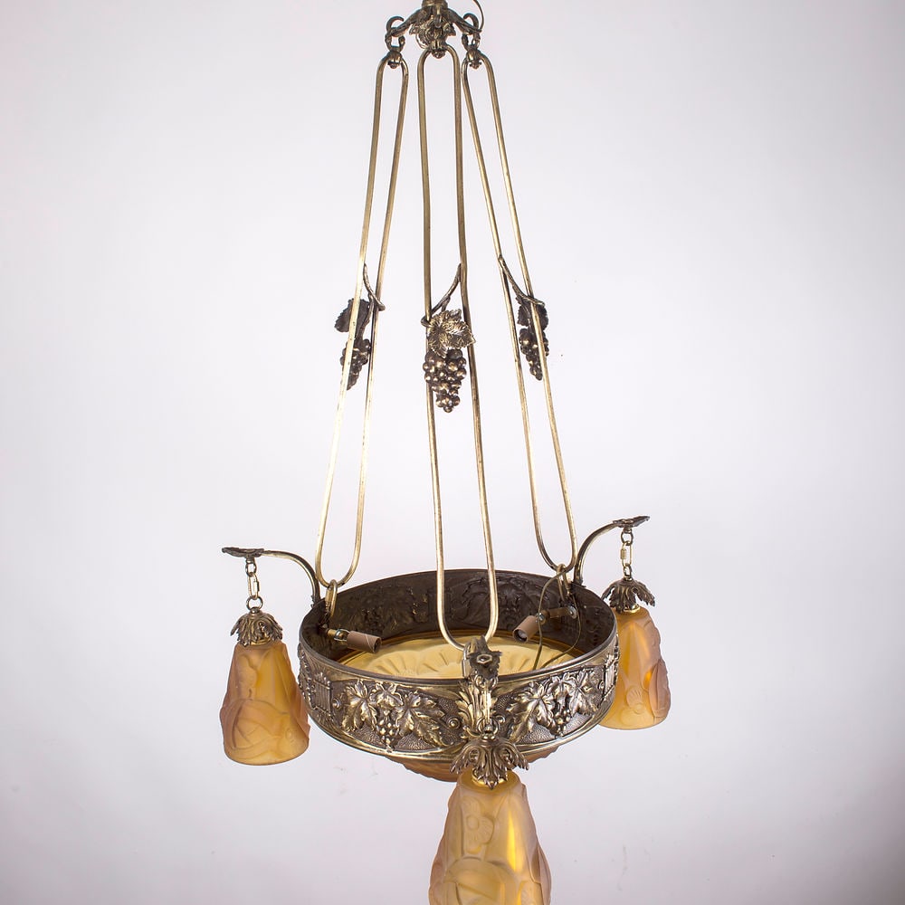 FRENCH Art-Deco Chandelier Degue David Guéron Amber - 2