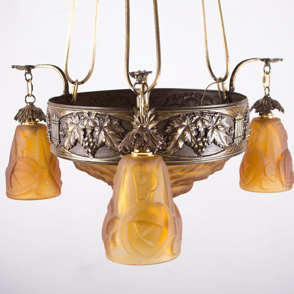 FRENCH Art-Deco Chandelier Degue David Guéron Amber - 3