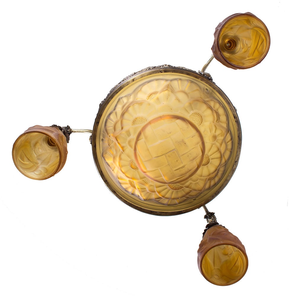 FRENCH Art-Deco Chandelier Degue David Guéron Amber - 4