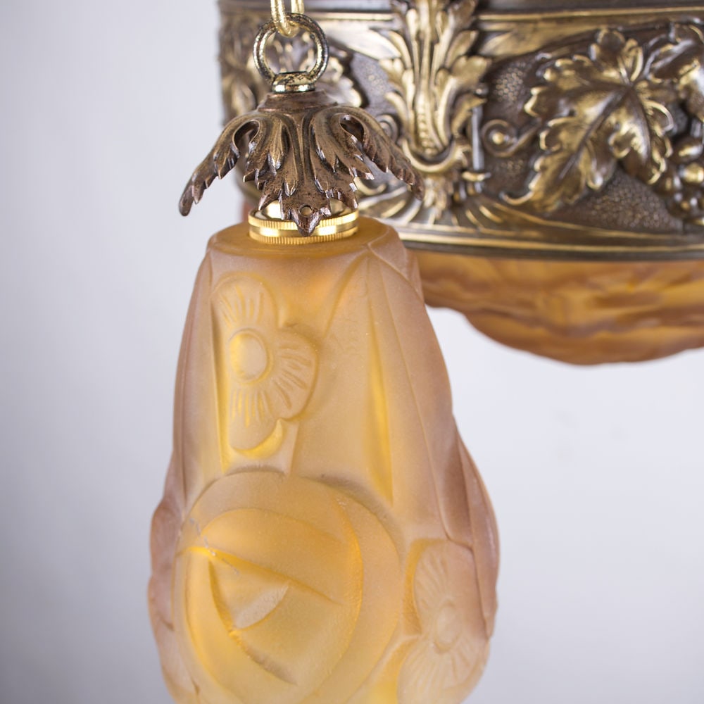 FRENCH Art-Deco Chandelier Degue David Guéron Amber - 5