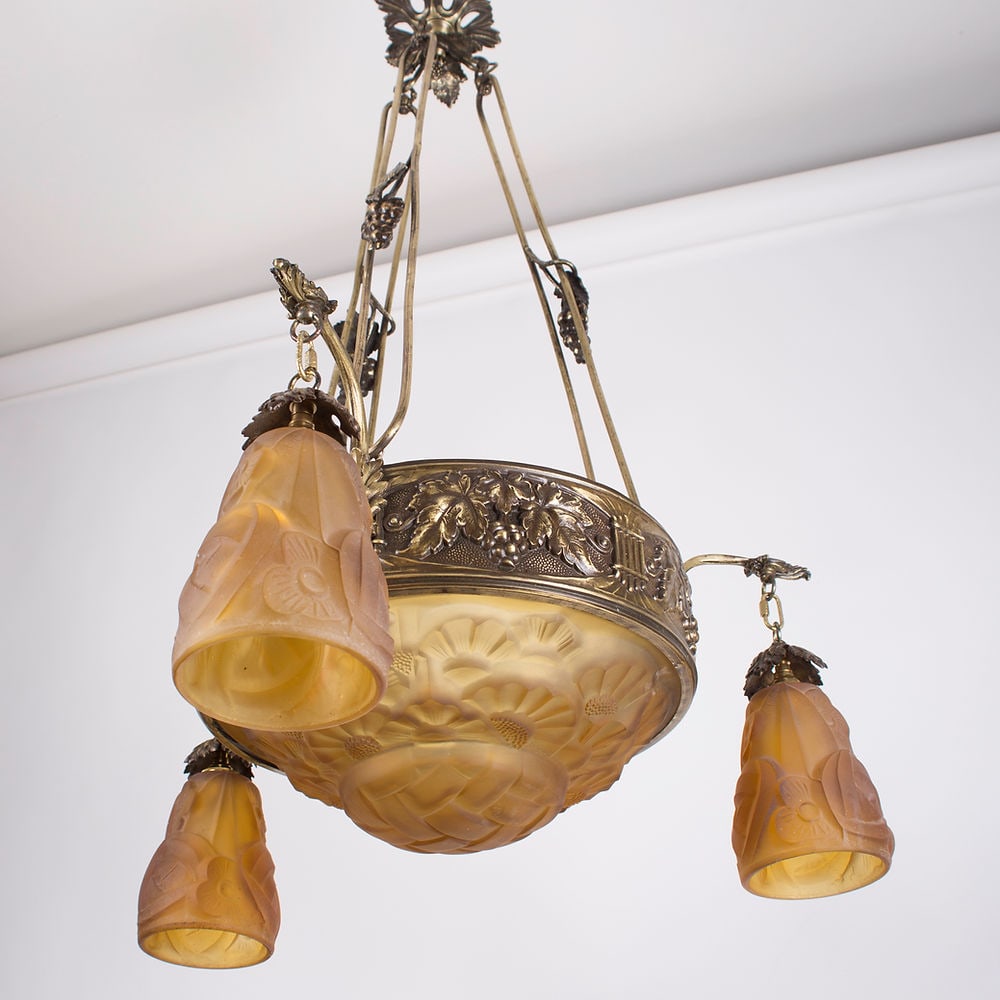 FRENCH Art-Deco Chandelier Degue David Guéron Amber - 6