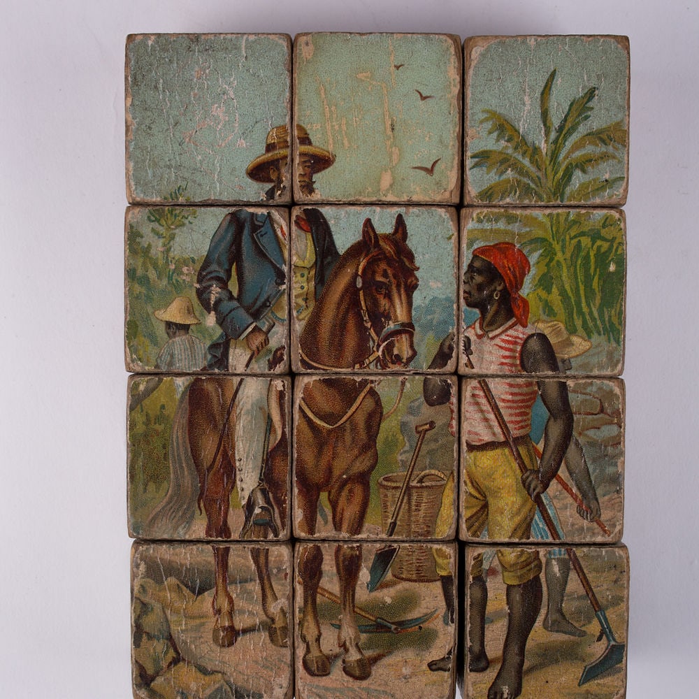 French wood cube puzzle chromolithography racially charge subject 19th. - 4