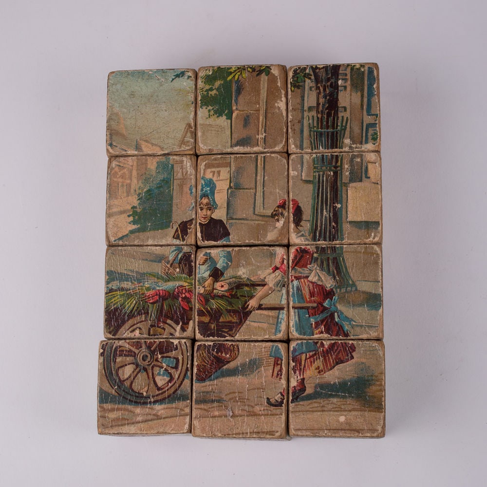 French wood cube puzzle chromolithography racially charge subject 19th. - 5