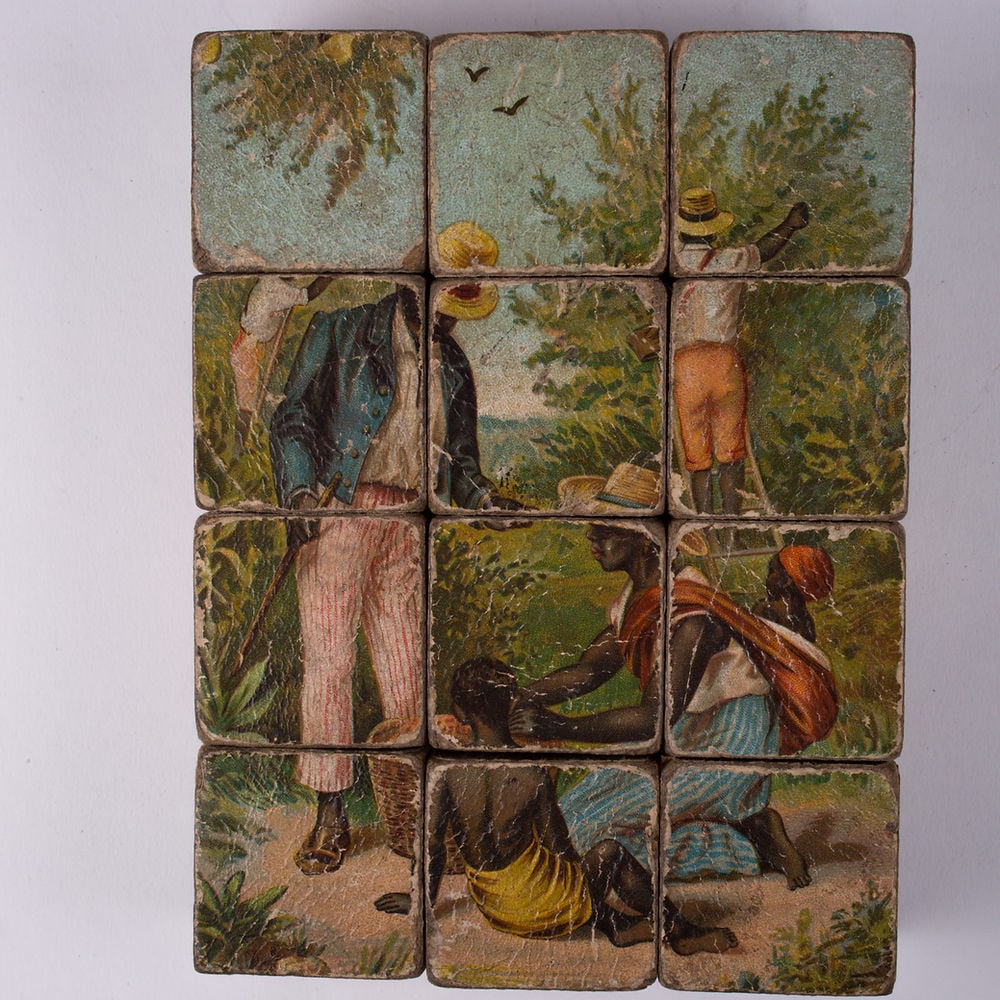 French wood cube puzzle chromolithography racially charge subject 19th. - 6