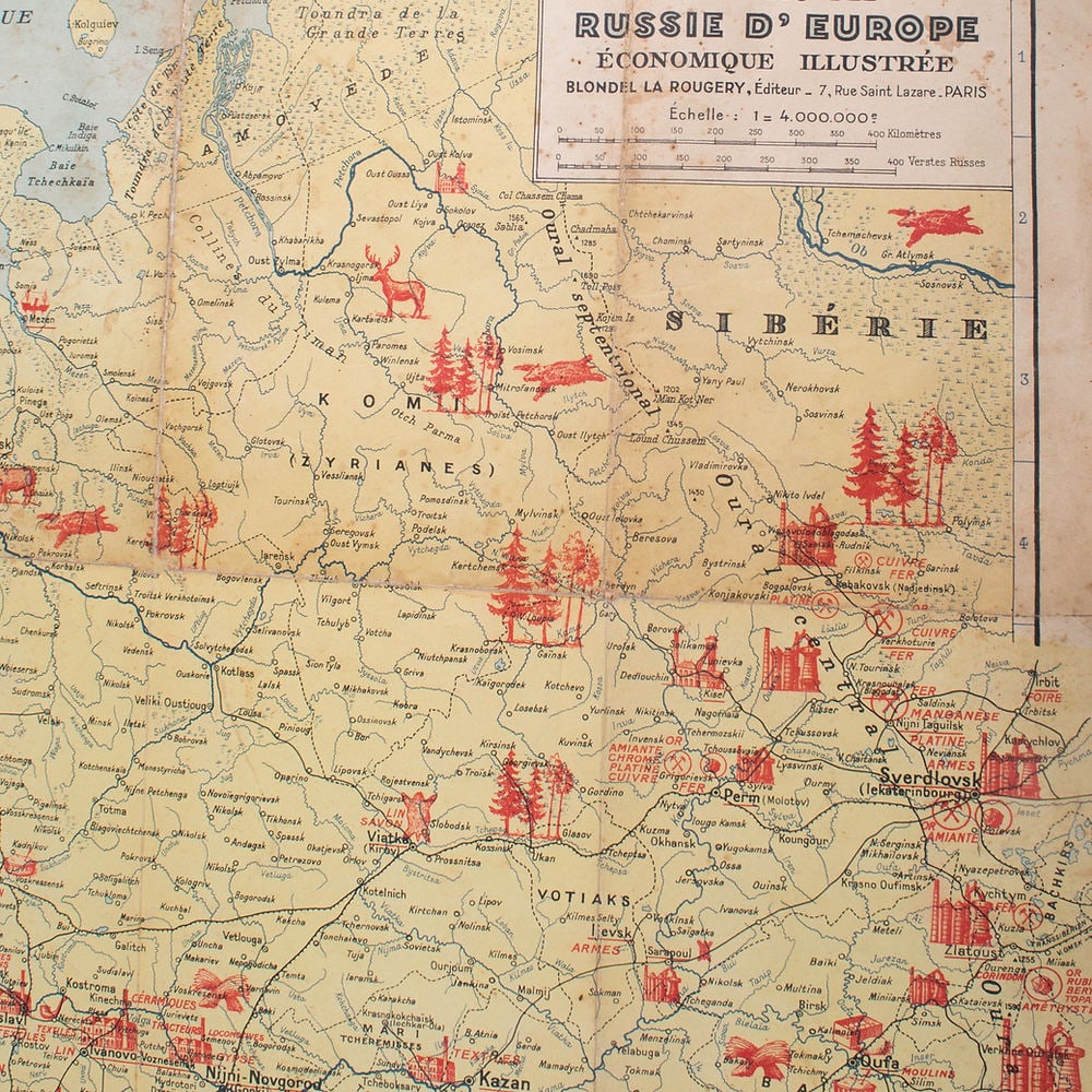 Large French map of the USSR /URSS 1941 school aid Soviet Union - 2