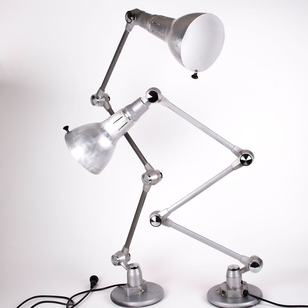 Pair of FRENCH INDUSTRIAL JIELDE MODERNIST LAMP DOMECQ LAC: French modernist lamp made in the 1970's , by Jean Louis Domecq , under the name Lac . It is the original design , other extension can be added to extend the arms using the same principle. The particu