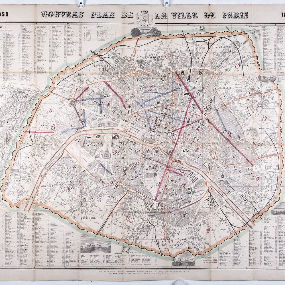 1859 LARGE FRENCH ANTIQUE MAP OF PARIS Felix Delamarche (1 of 8)