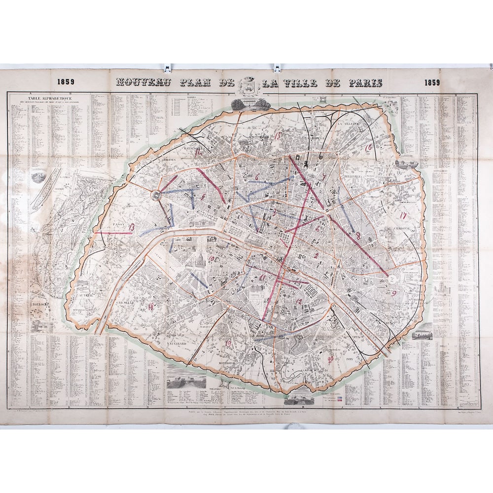 1859 LARGE FRENCH ANTIQUE MAP OF PARIS Felix Delamarche - 2