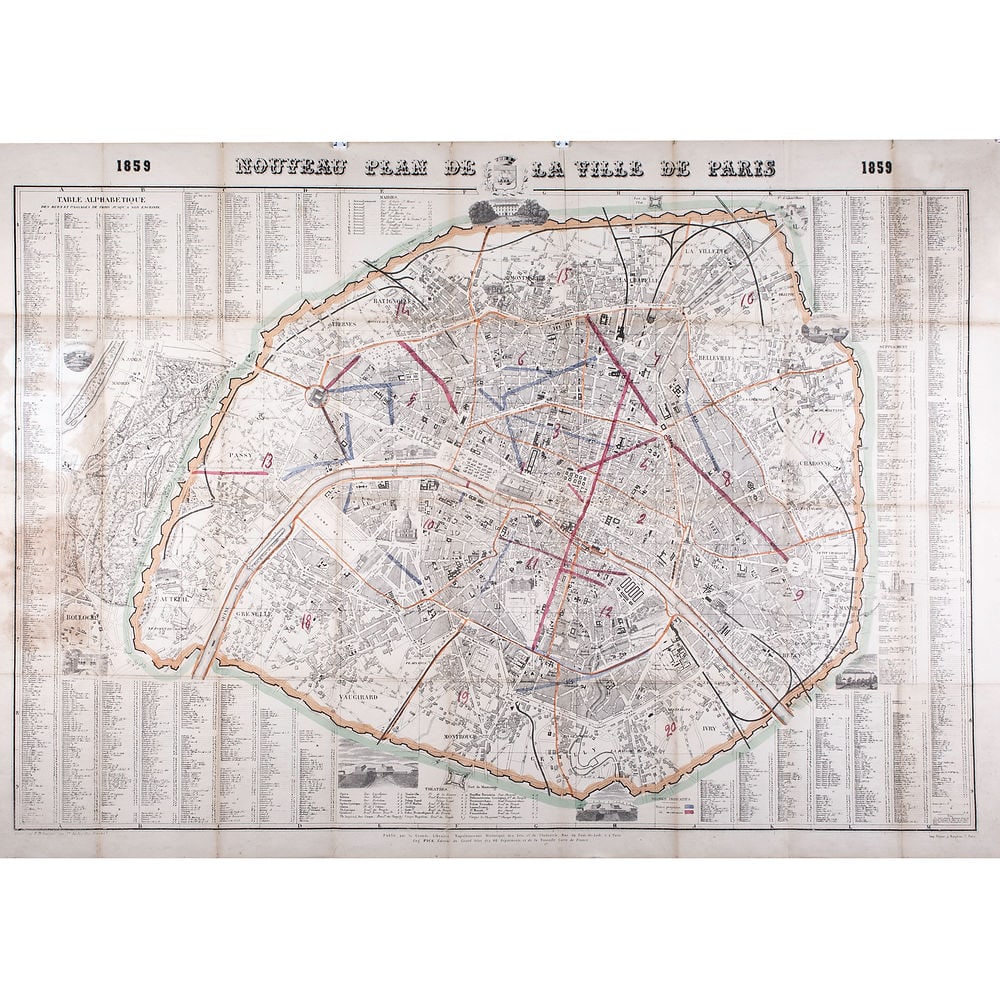1859 LARGE FRENCH ANTIQUE MAP OF PARIS Felix Delamarche - 3