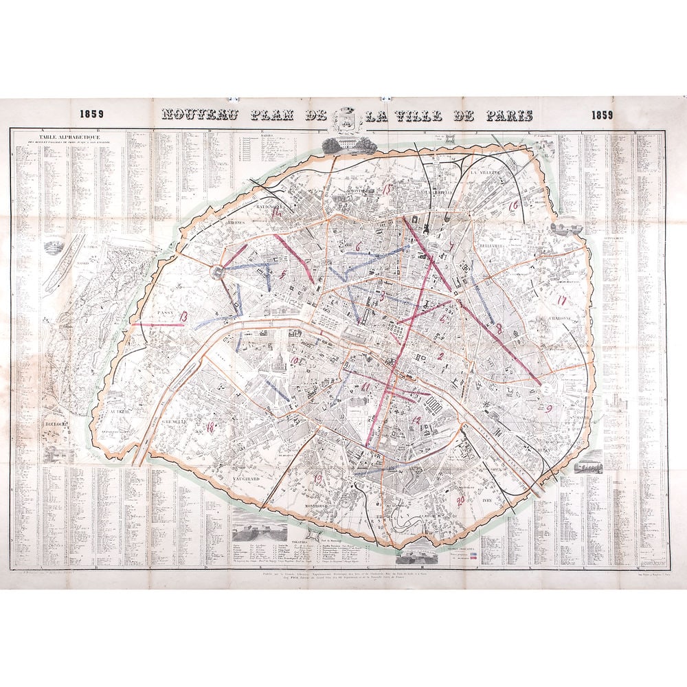 1859 LARGE FRENCH ANTIQUE MAP OF PARIS Felix Delamarche - 7