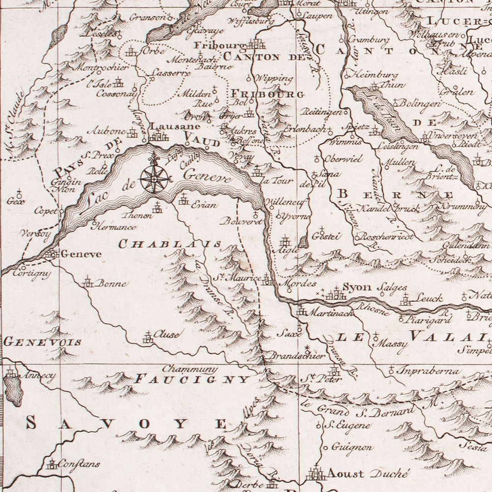 French map of Switzerland published by Bonne late 18th. - 2