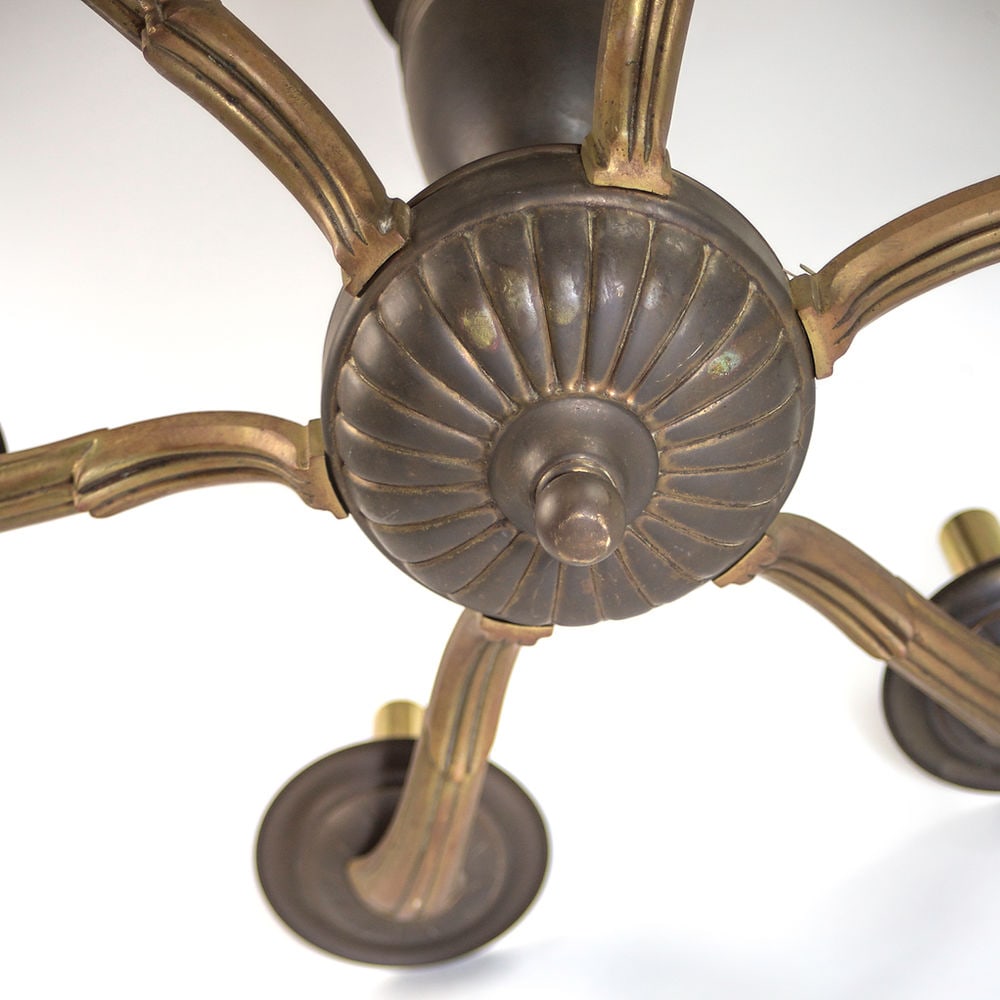 FRENCH Art Deco CHANDELIER Brass and bronze Sue et Mare - 2