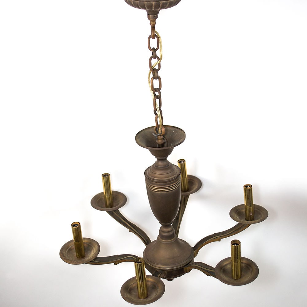 FRENCH Art Deco CHANDELIER Brass and bronze Sue et Mare - 3